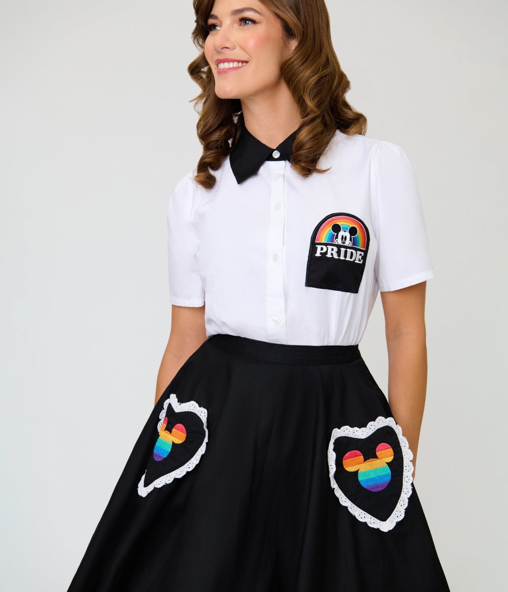 Disney Pride Collection by Unique Vintage Black & Mickey Heart Pocket Sally Swing Skirt - Unique Vintage - Womens, BOTTOMS, SKIRTS