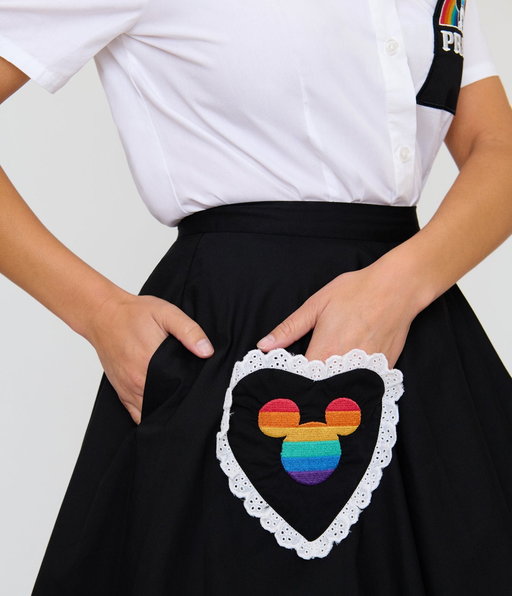 Disney Pride Collection by Unique Vintage Black & Mickey Heart Pocket Sally Swing Skirt - Unique Vintage - Womens, BOTTOMS, SKIRTS