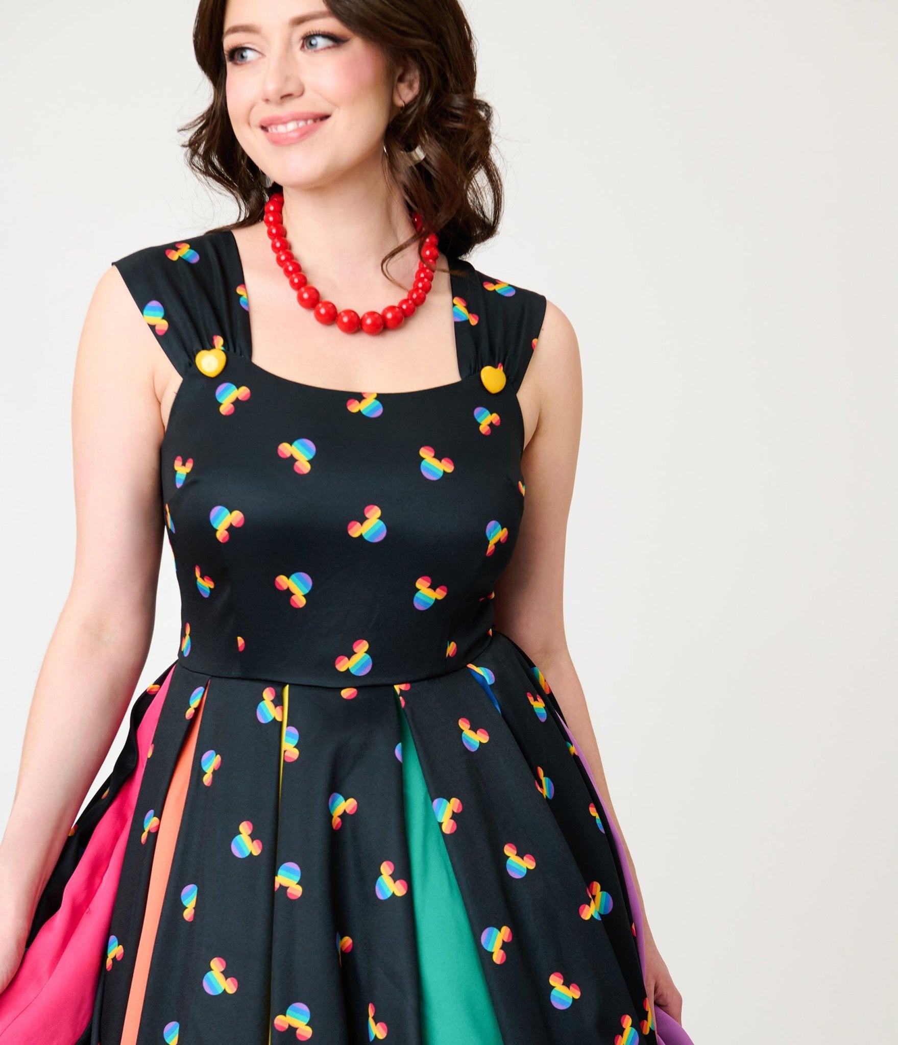 Disney Pride Collection by Unique Vintage Black & Rainbow Mickey Stripe Swing Dress - Unique Vintage - Womens, DRESSES, SWING