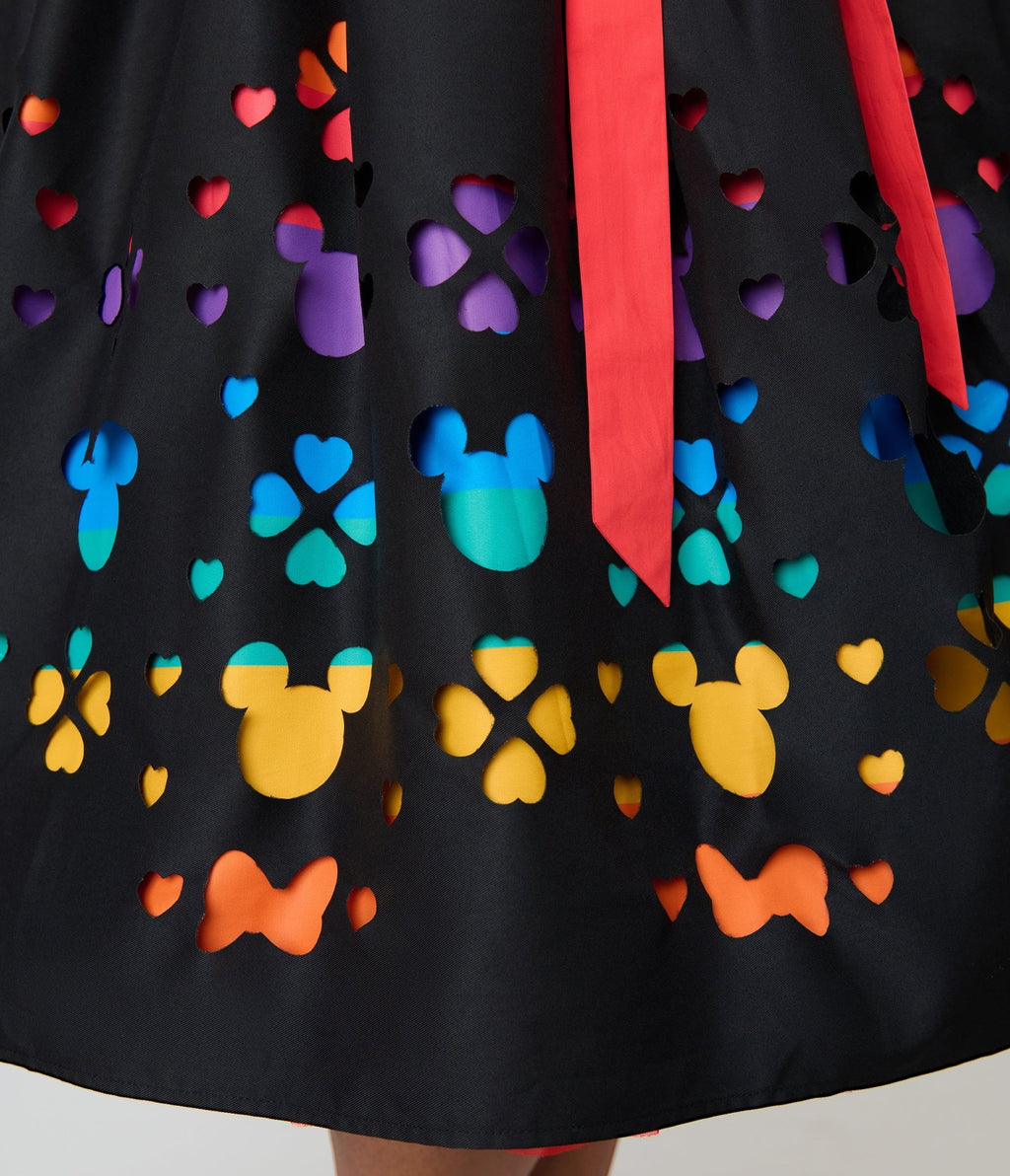 Disney Pride Collection by Unique Vintage Plus Size Black & Rainbow Stripe Mickey Cutout Swing Dress - Unique Vintage - Womens, DRESSES, SWING