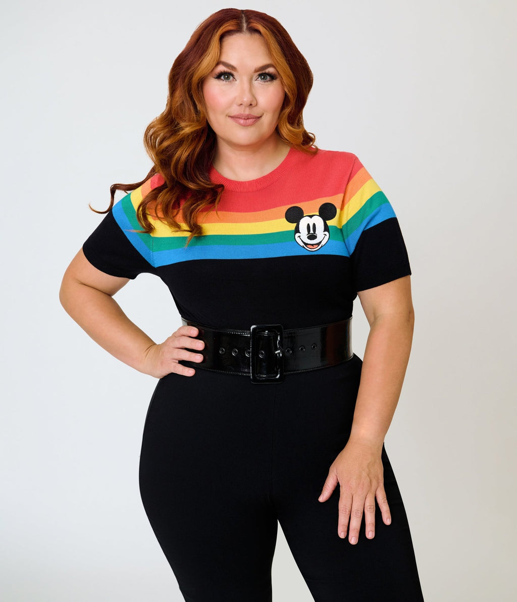 Disney Pride Collection by Unique Vintage Plus Size Rainbow & Mickey Embroidery Puff Sleeve Sweater - Unique Vintage - Womens, TOPS, SWEATERS