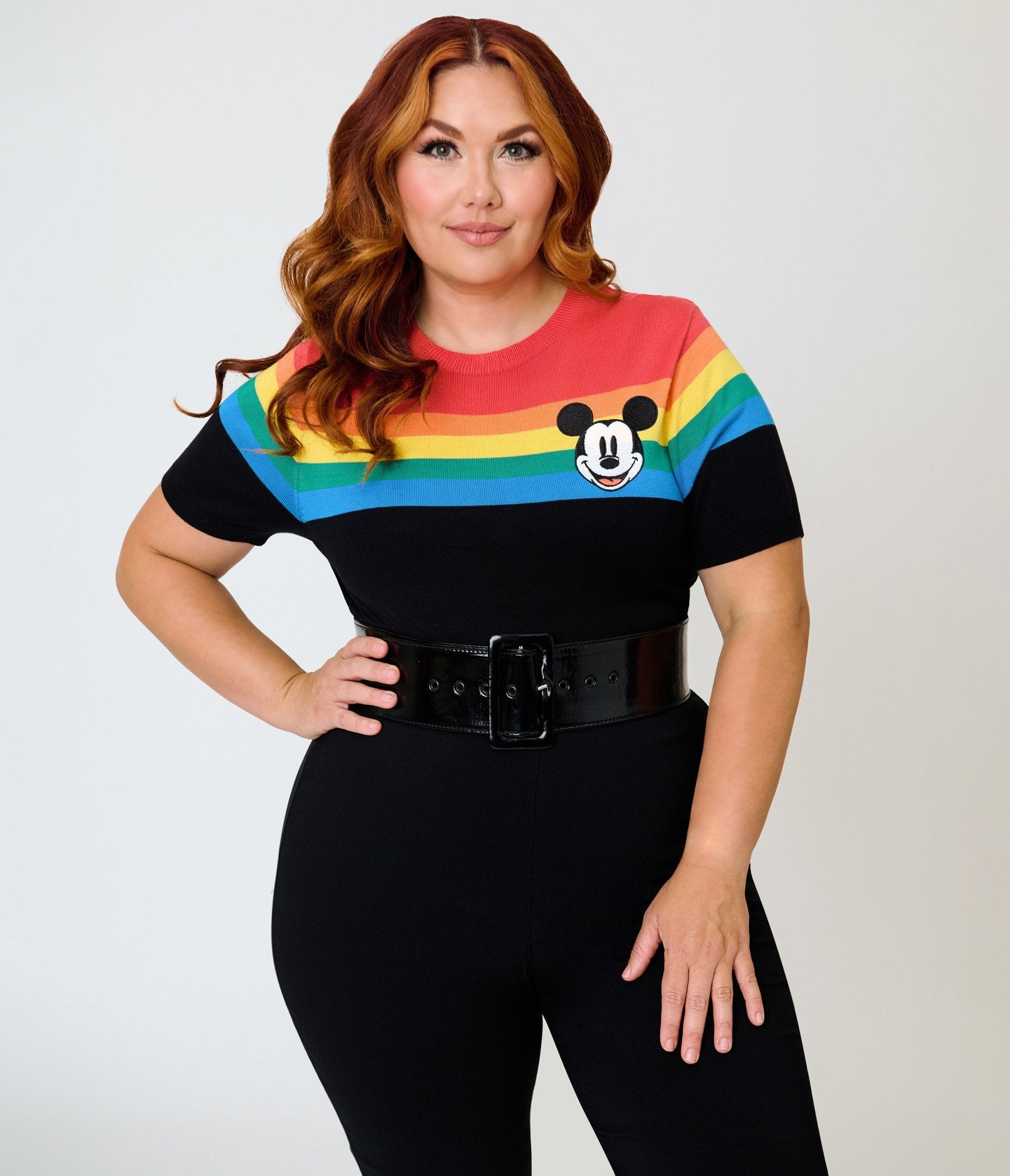 Disney Pride Collection by Unique Vintage Plus Size Rainbow & Mickey Embroidery Puff Sleeve Sweater - Unique Vintage - Womens, TOPS, SWEATERS