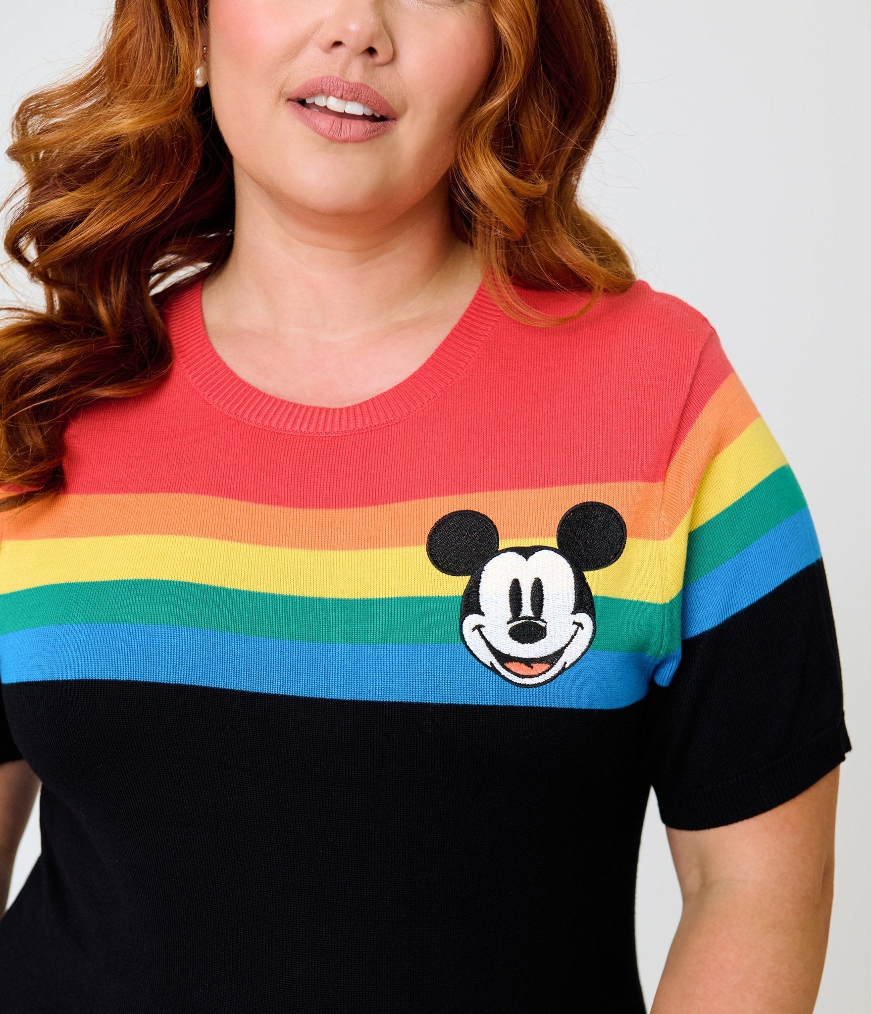 Disney Pride Collection by Unique Vintage Plus Size Rainbow & Mickey Embroidery Puff Sleeve Sweater - Unique Vintage - Womens, TOPS, SWEATERS