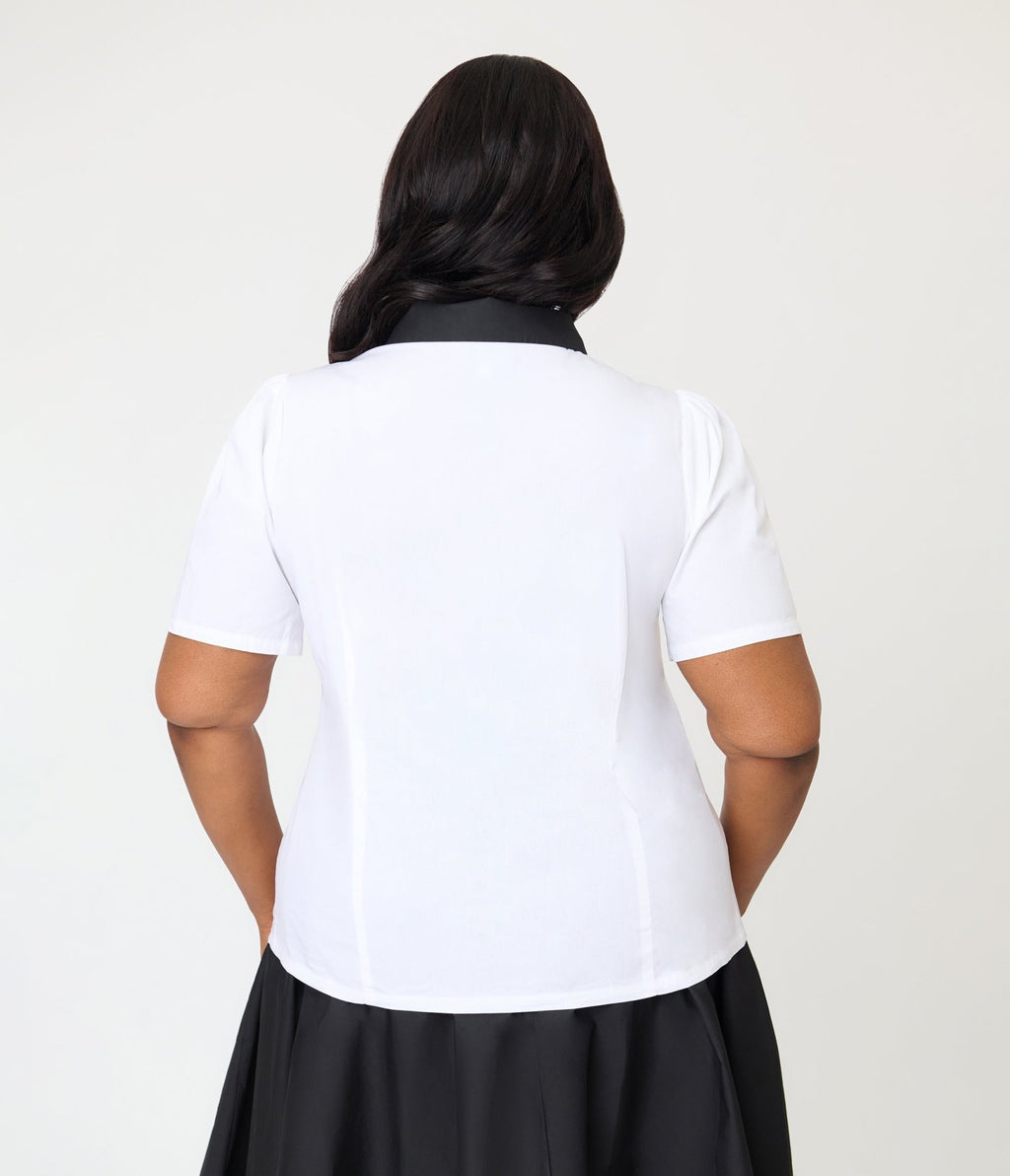 Disney Pride Collection by Unique Vintage Plus Size White Mickey Rainbow Pocket Collared Blouse - Unique Vintage - Womens, TOPS, WOVEN TOPS