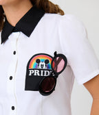 Disney Pride Collection by Unique Vintage White Mickey Rainbow Pocket Collared Blouse - Unique Vintage - Womens, TOPS, WOVEN TOPS