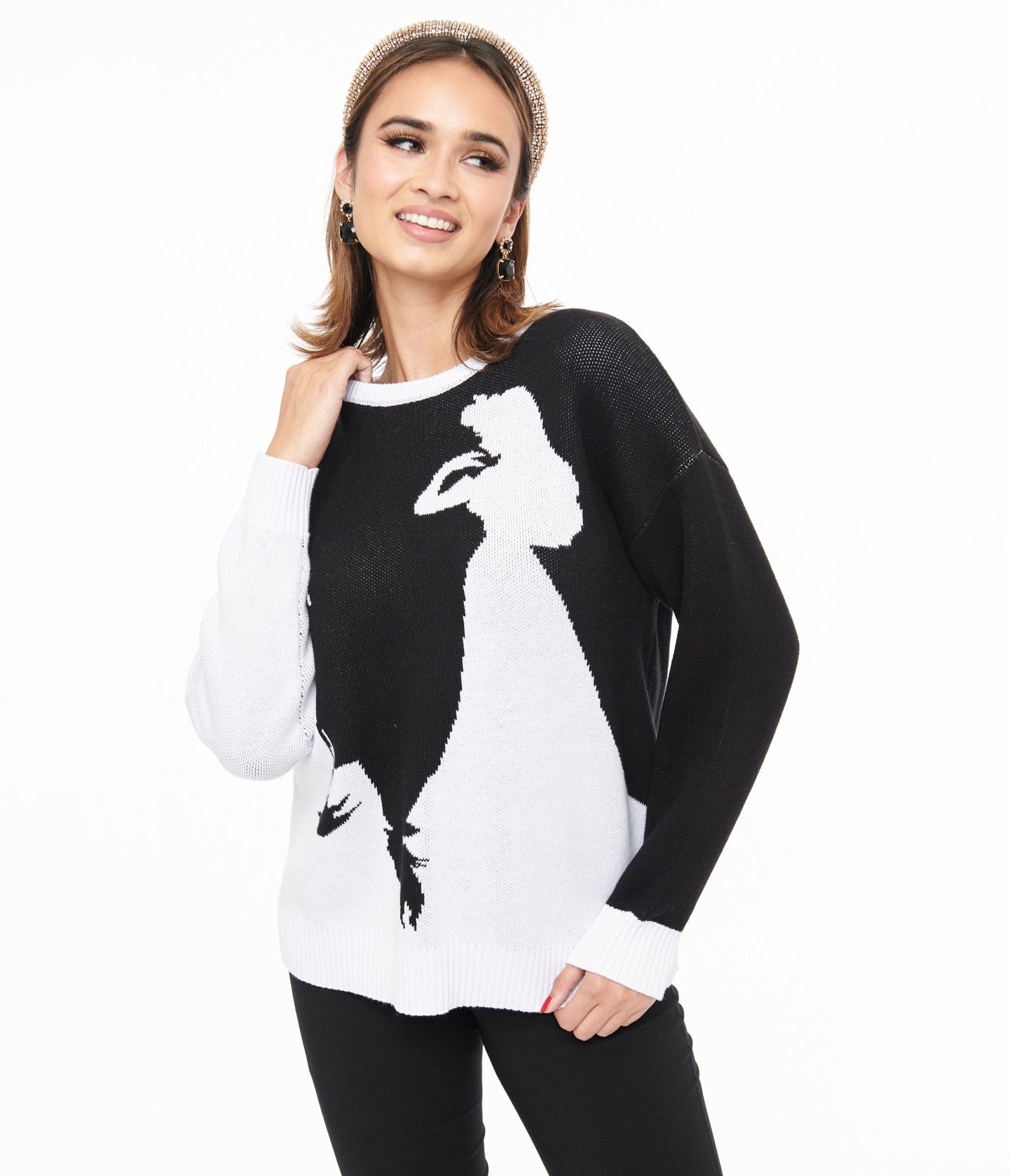 Disney Princess Collection by Unique Vintage Black & White Maleficent Aurora Sweater - Unique Vintage - Womens, TOPS, SWEATER