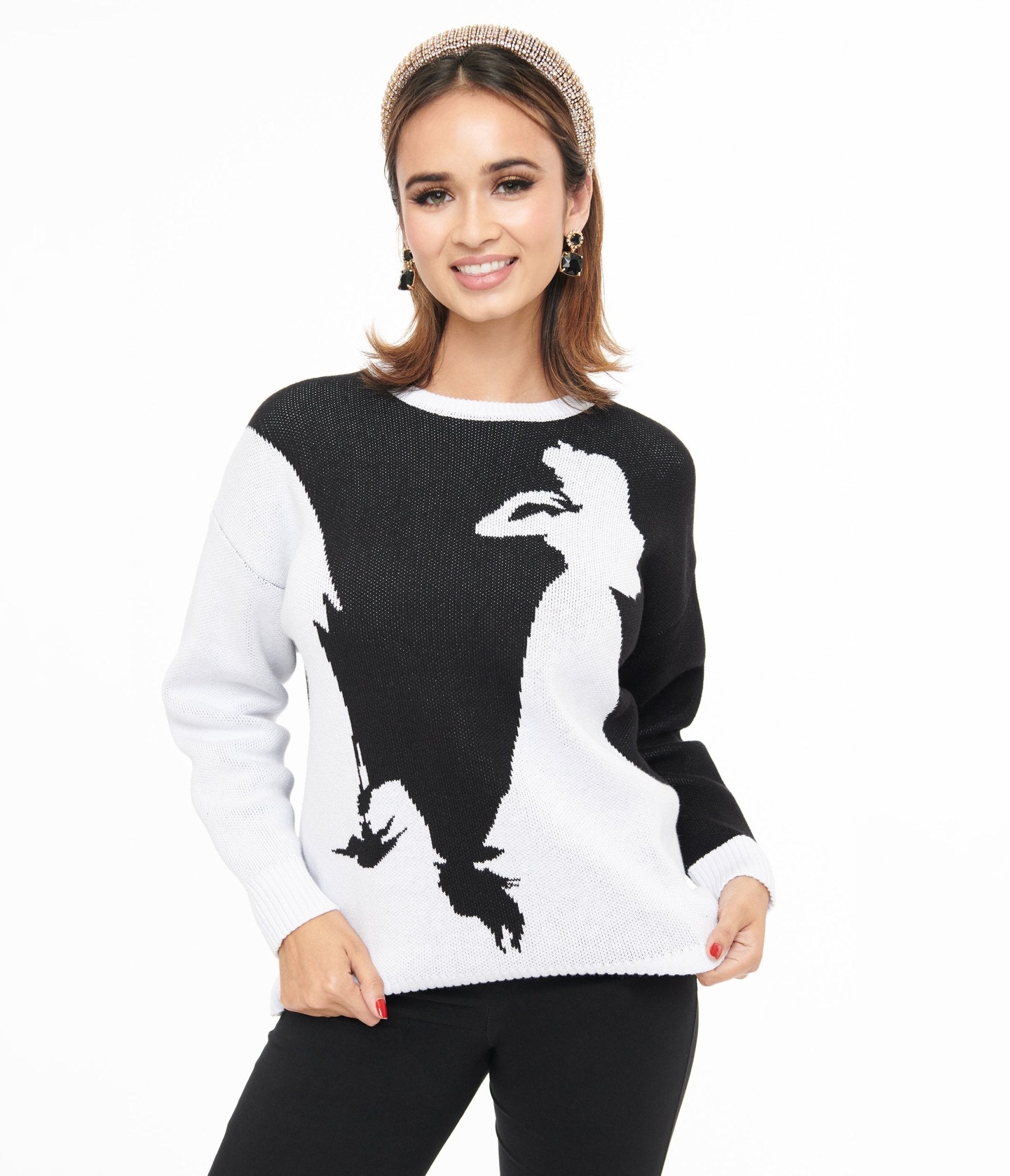Disney Princess Collection by Unique Vintage Black & White Maleficent Aurora Sweater - Unique Vintage - Womens, TOPS, SWEATER