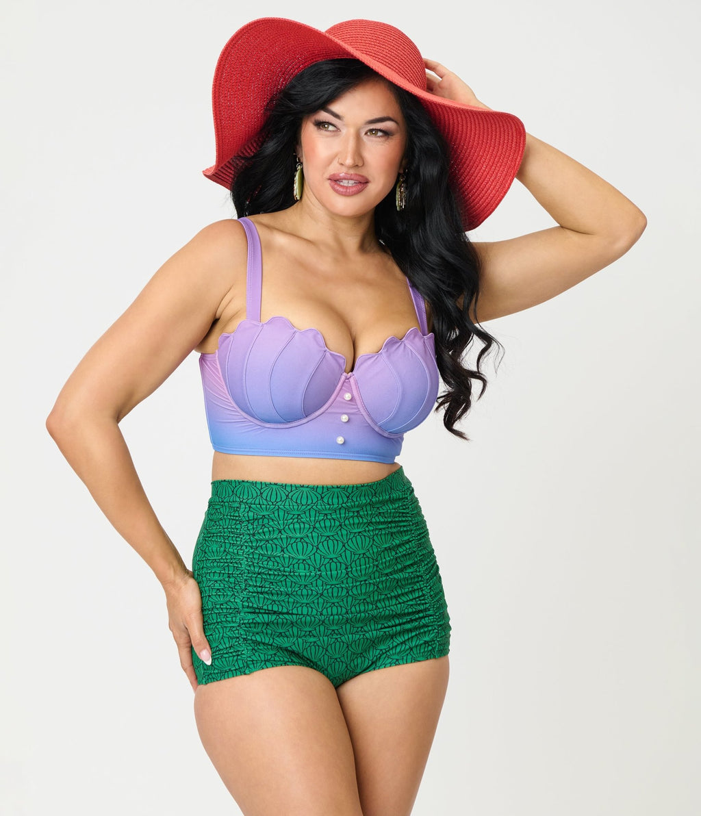 Disney Princess Collection by Unique Vintage Green Ariel Shell Monroe Swim Bottom - Unique Vintage - Womens, SWIM, BOTTOM