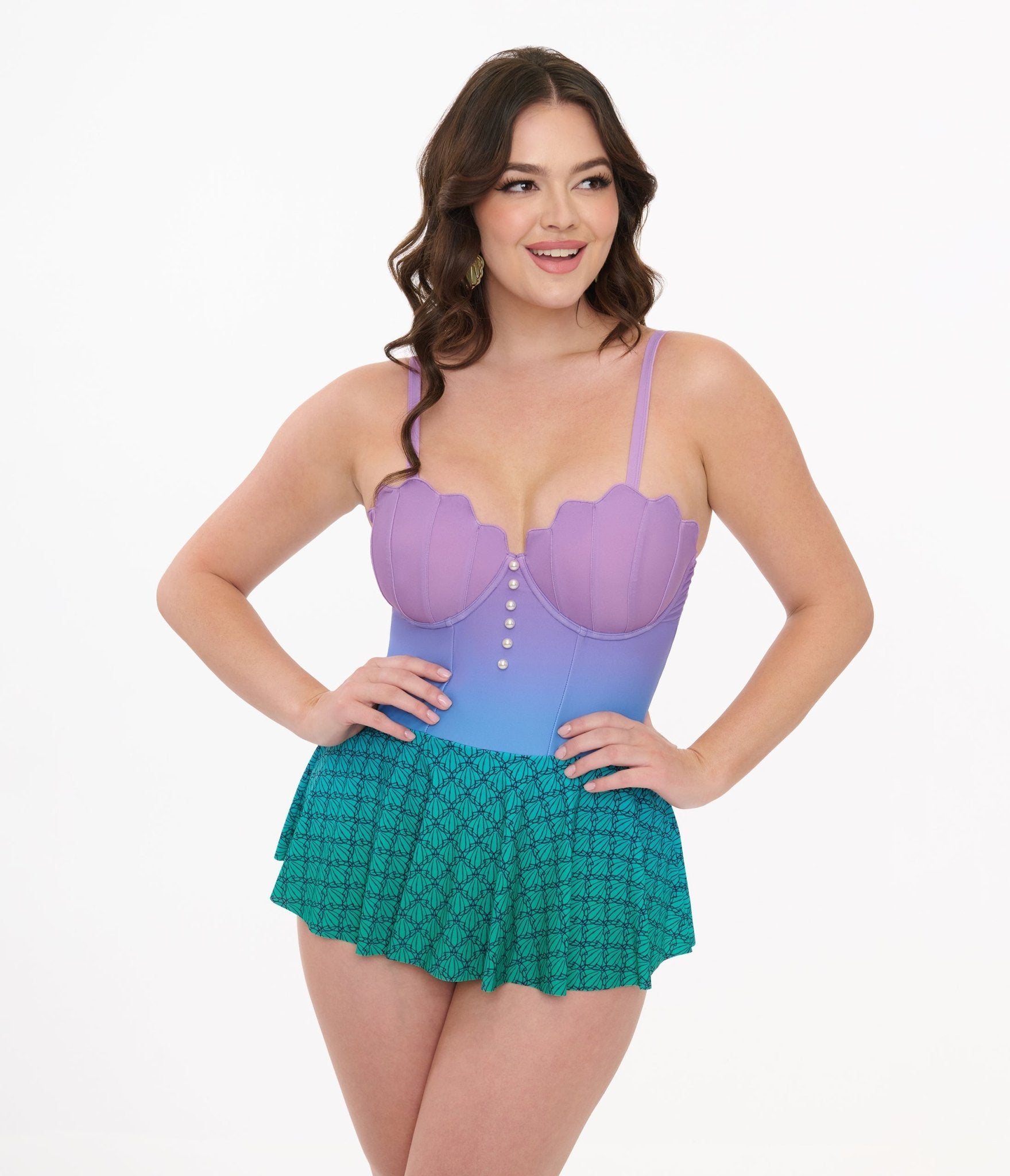 Disney Princess Collection by Unique Vintage Mermaid Ombre Skirted One Piece Swimsuit - Unique Vintage - Womens, SWIM, 1 PC