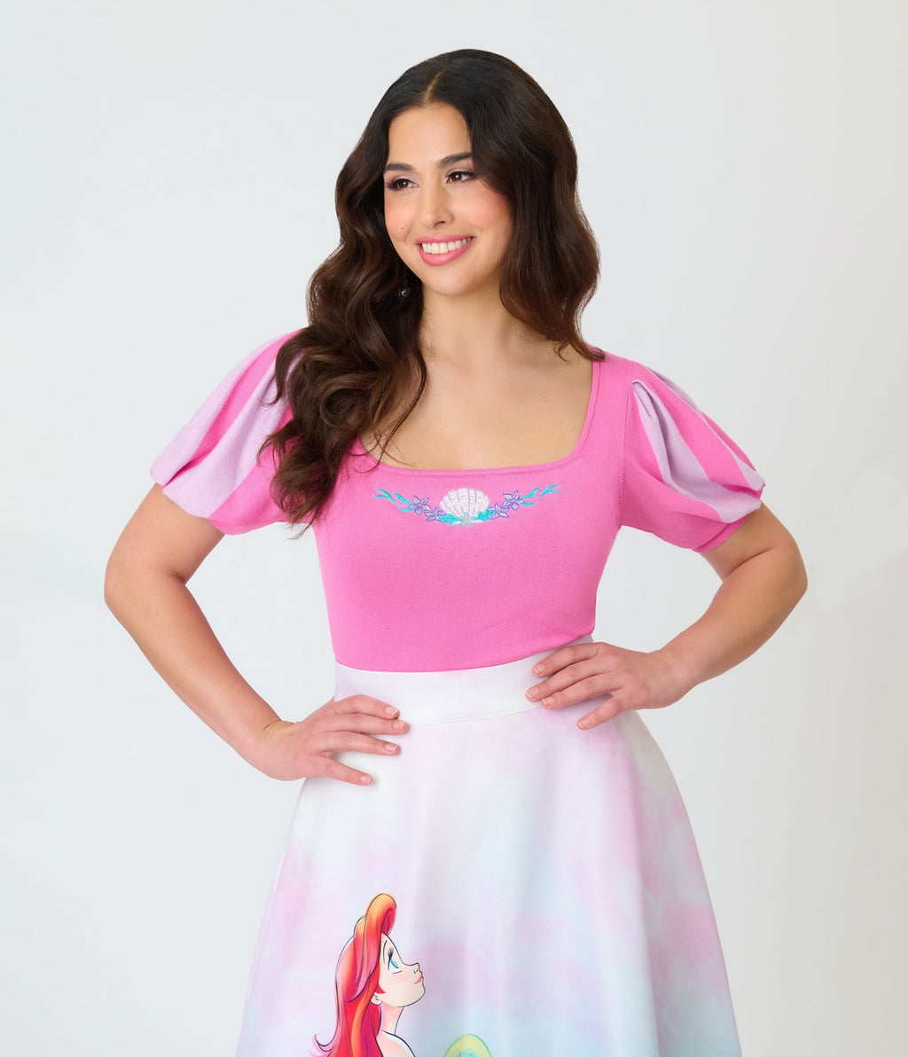 Disney Princess Collection by Unique Vintage Pale Pink Short Sleeve Sweater - Unique Vintage - Womens, TOPS, SWEATERS