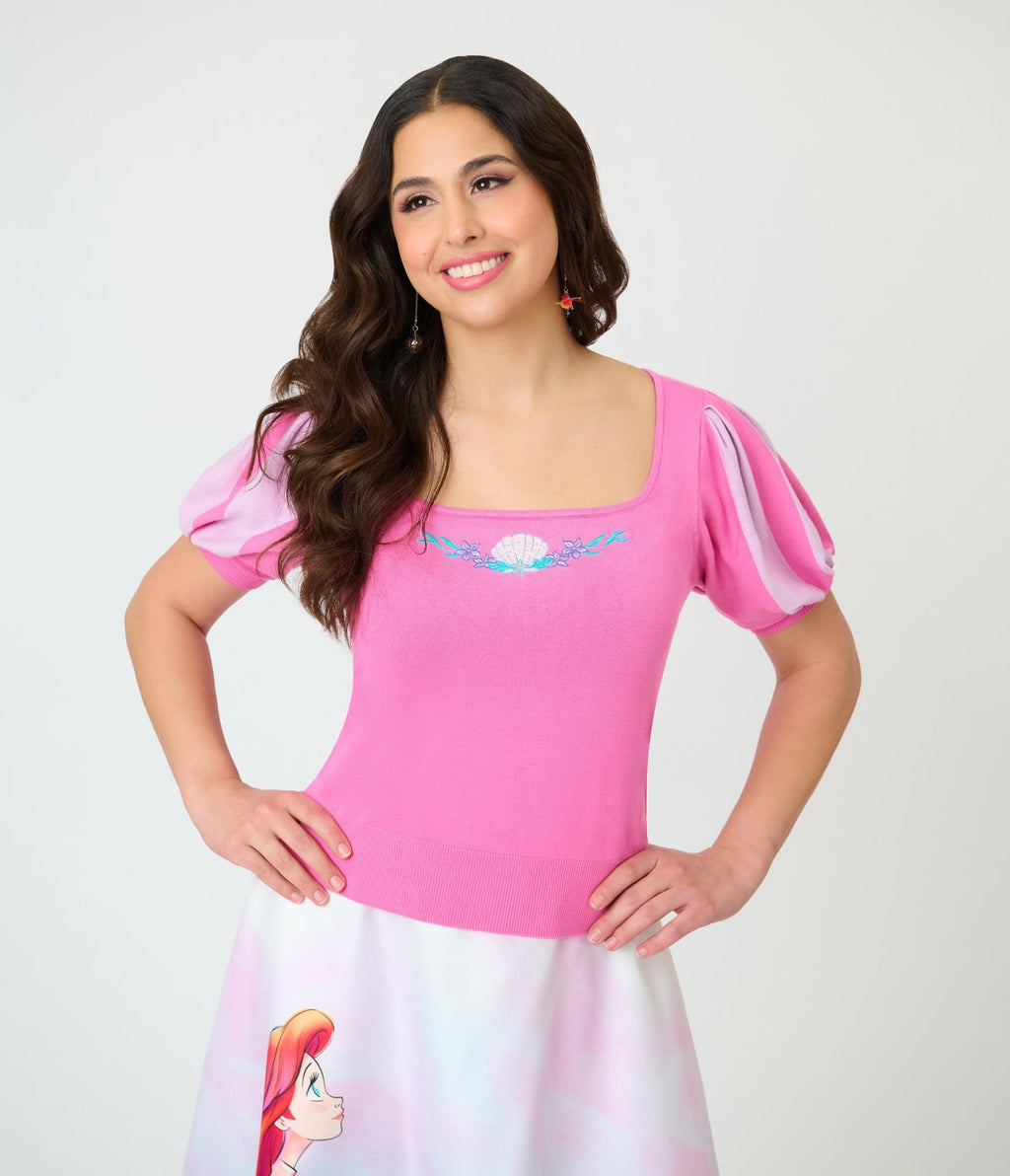 Disney Princess Collection by Unique Vintage Pale Pink Short Sleeve Sweater - Unique Vintage - Womens, TOPS, SWEATERS