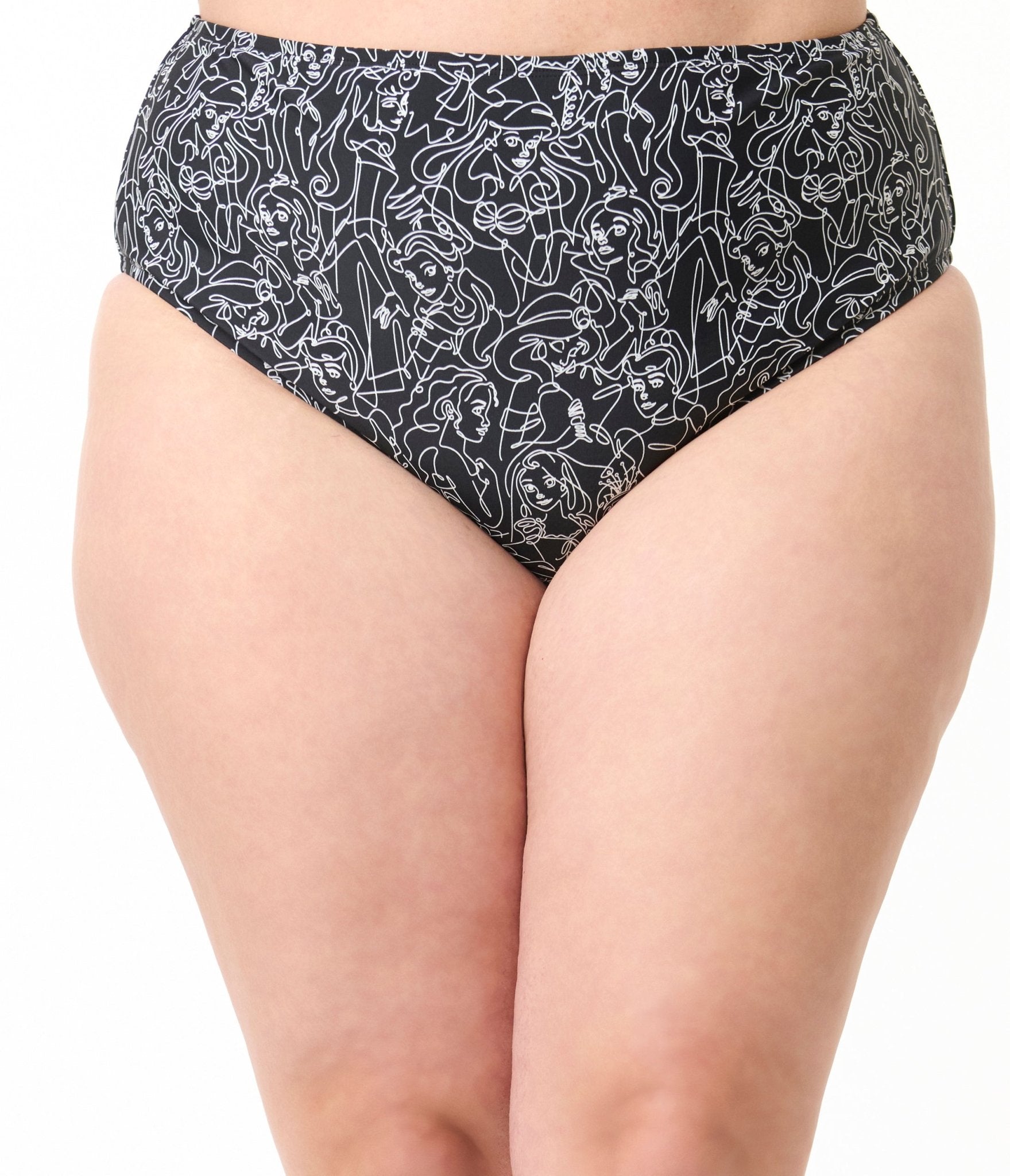Disney Princess Collection by Unique Vintage Plus Black & White Princess Print Swim Bottoms - Unique Vintage - Womens SWIM