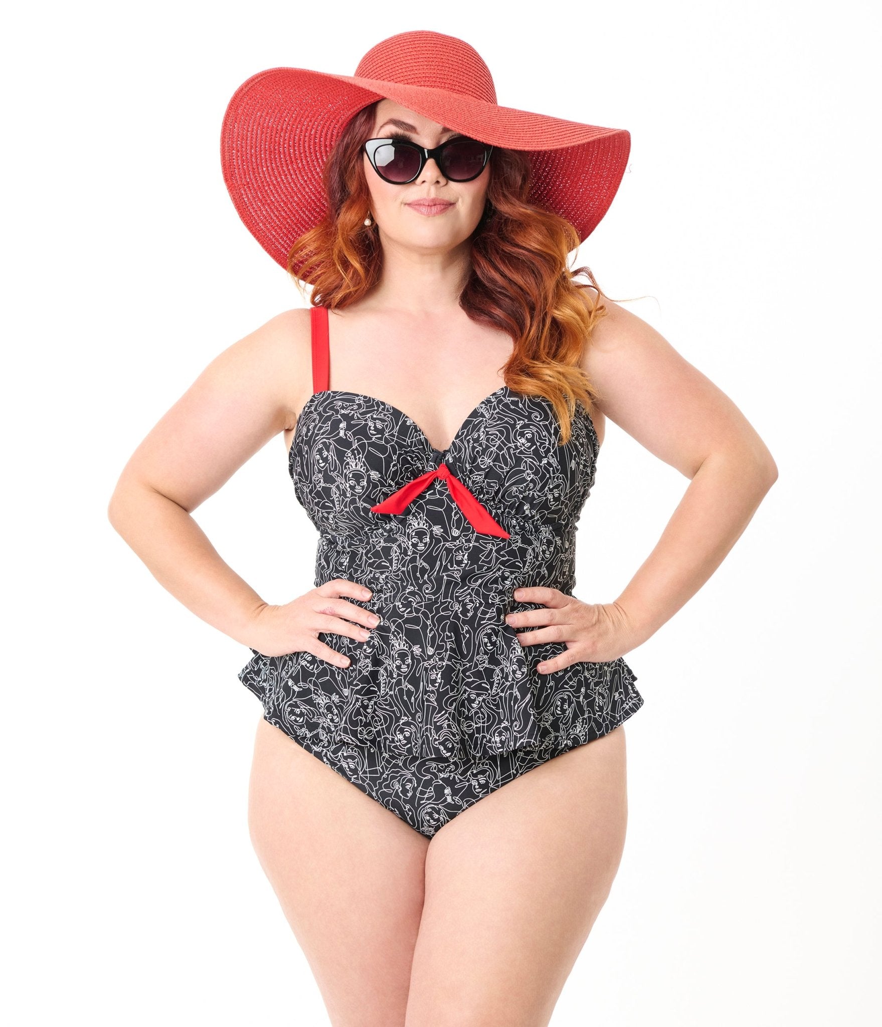 Disney Princess Collection by Unique Vintage Plus Black & White Princess Print Tankini Swim Top - Unique Vintage Womens SWIM