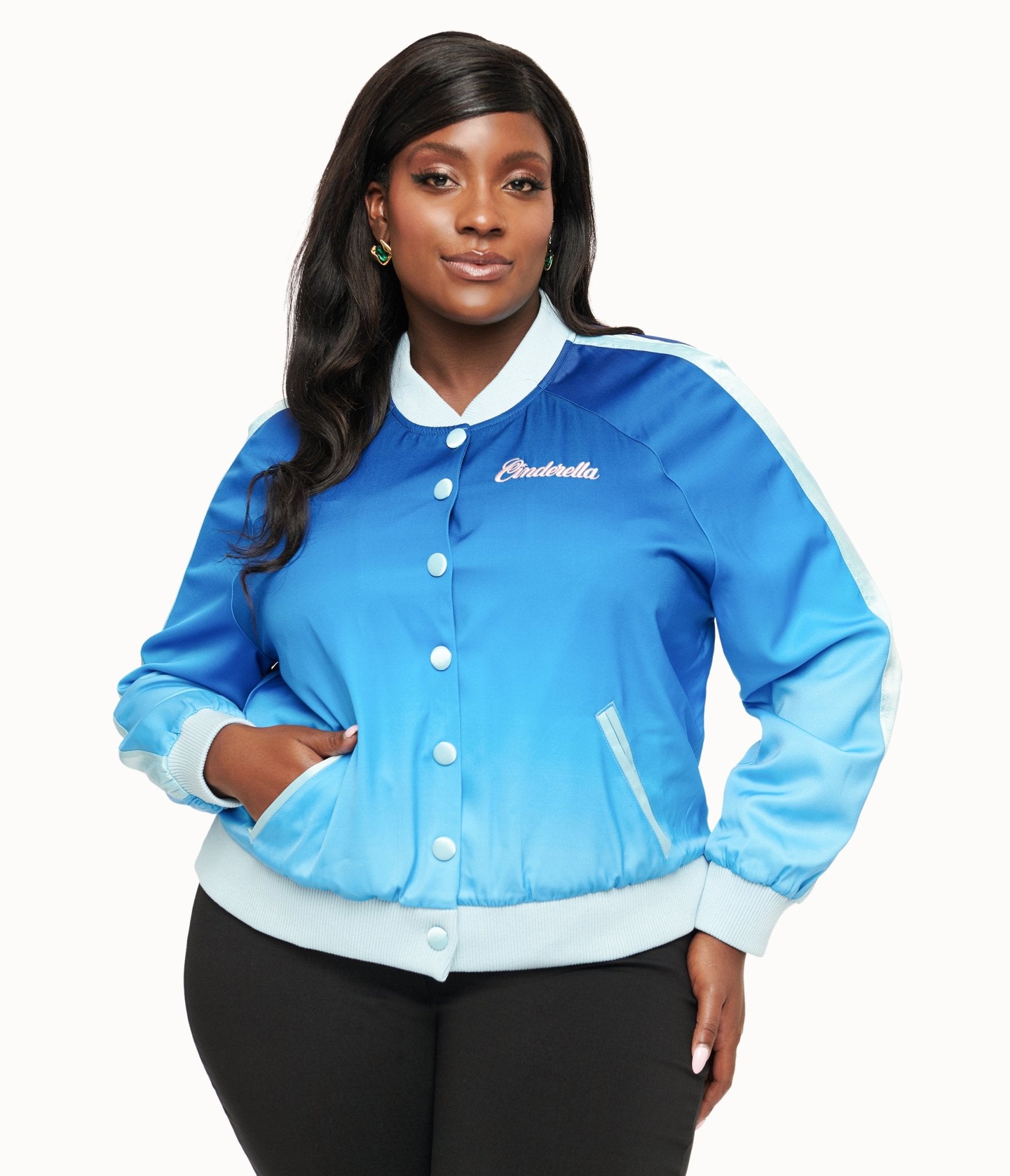 Disney Princess Collection by Unique Vintage Plus Cinderella Blue Bomber Jacket - Unique Vintage - Womens, TOPS, OUTERWEAR