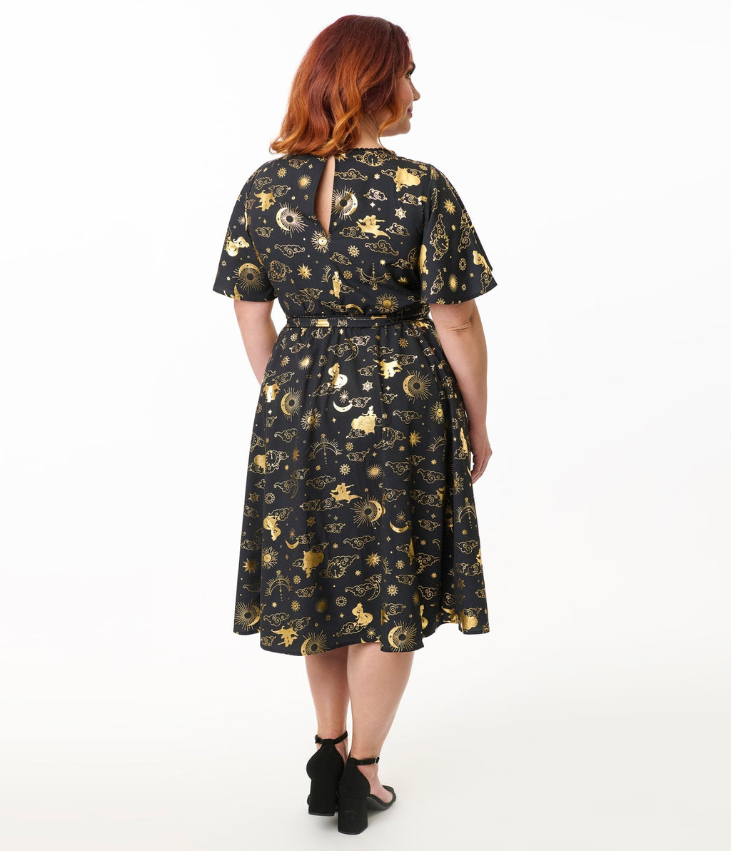 Disney Princess Collection by Unique Vintage Plus Size Gold Princess Celestial Swing Dress - Unique Vintage - Womens, DRESSES