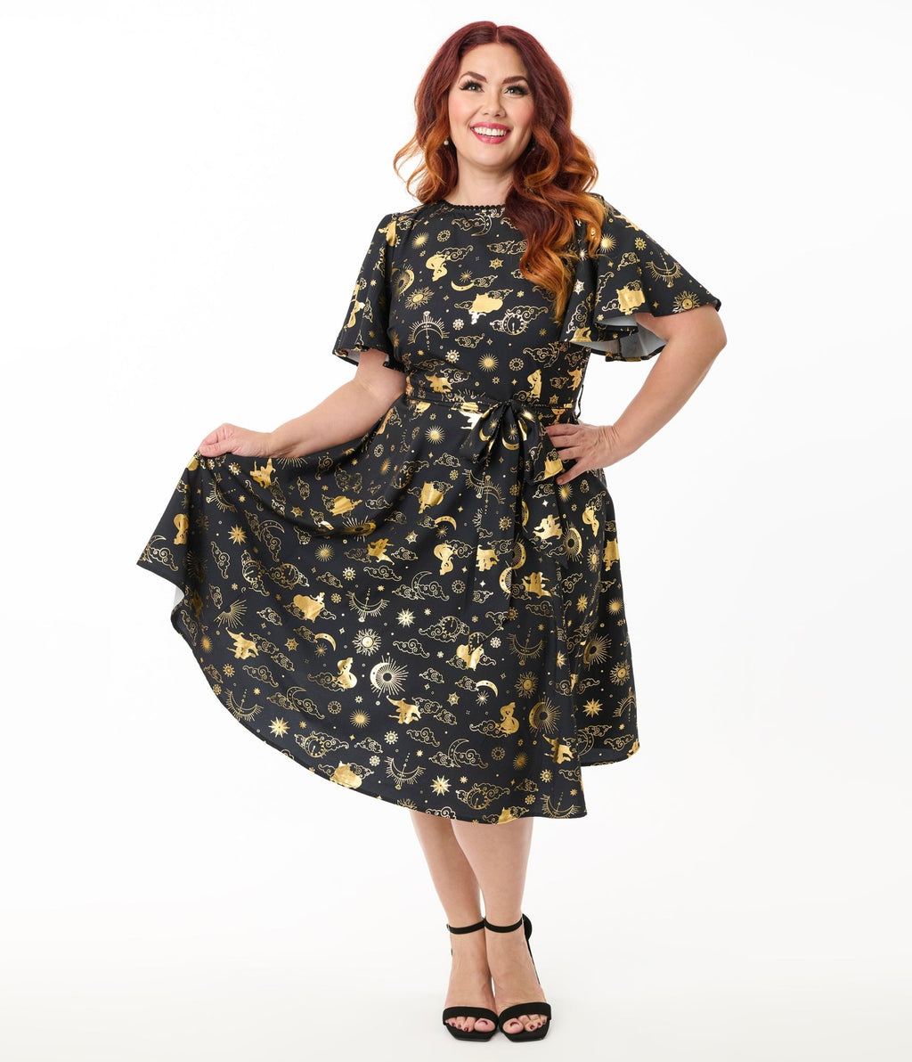Disney Princess Collection by Unique Vintage Plus Size Gold Princess Celestial Swing Dress - Unique Vintage - Womens, DRESSES