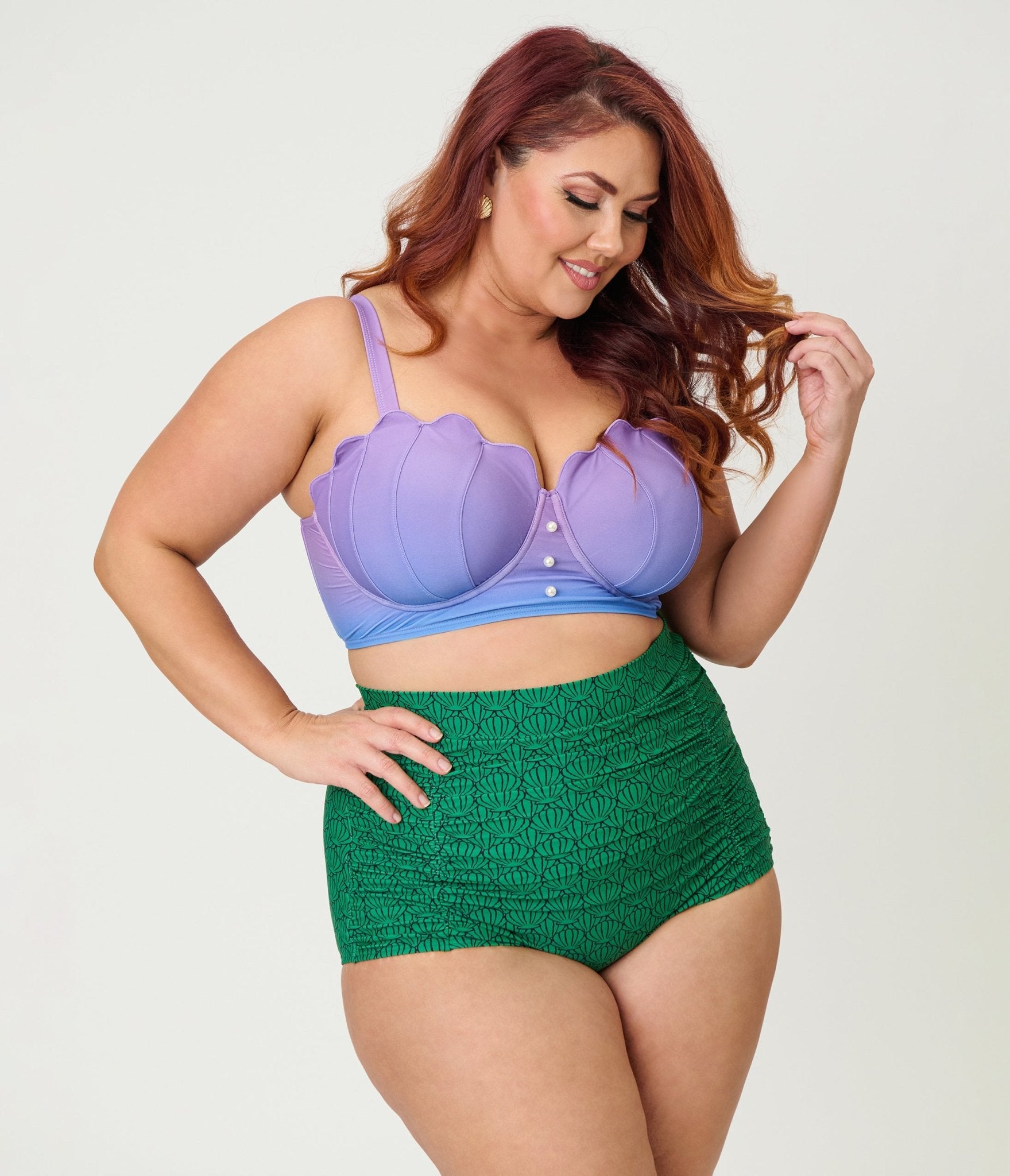 Disney Princess Collection by Unique Vintage Plus Size Green Ariel Shell Monroe Swim Bottom - Unique Vintage - Womens, SWIM, BOTTOM