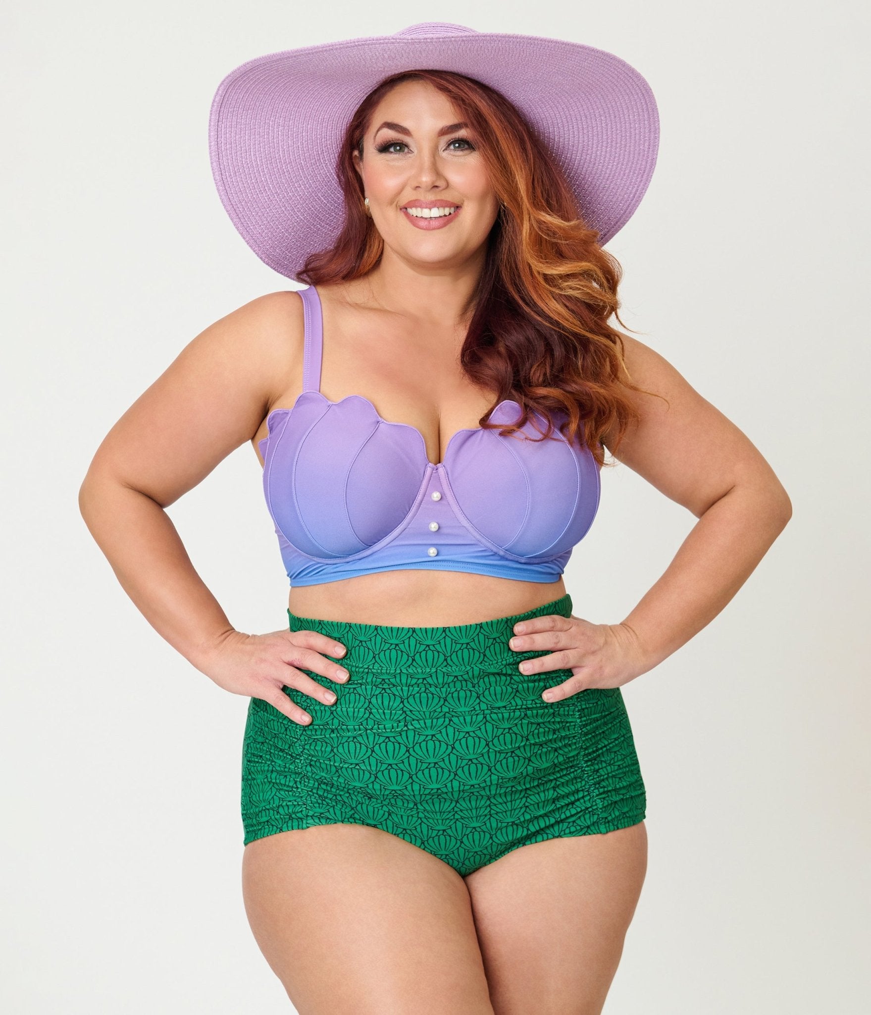 Disney Princess Collection by Unique Vintage Plus Size Green Ariel Shell Monroe Swim Bottom - Unique Vintage - Womens, SWIM, BOTTOM