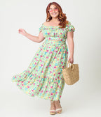 Disney Princess Collection by Unique Vintage Plus Size Green Gingham Ruffle Up Crop Top - Unique Vintage - Womens, TOPS, WOVEN TOPS