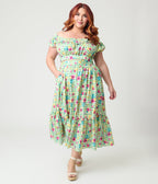 Disney Princess Collection by Unique Vintage Plus Size Green Gingham Ruffle Up Crop Top - Unique Vintage - Womens, TOPS, WOVEN TOPS