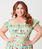 Disney Princess Collection by Unique Vintage Plus Size Green Gingham Ruffle Up Crop Top - Unique Vintage - Womens, TOPS, WOVEN TOPS