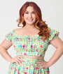 Disney Princess Collection by Unique Vintage Plus Size Green Gingham Ruffle Up Crop Top
