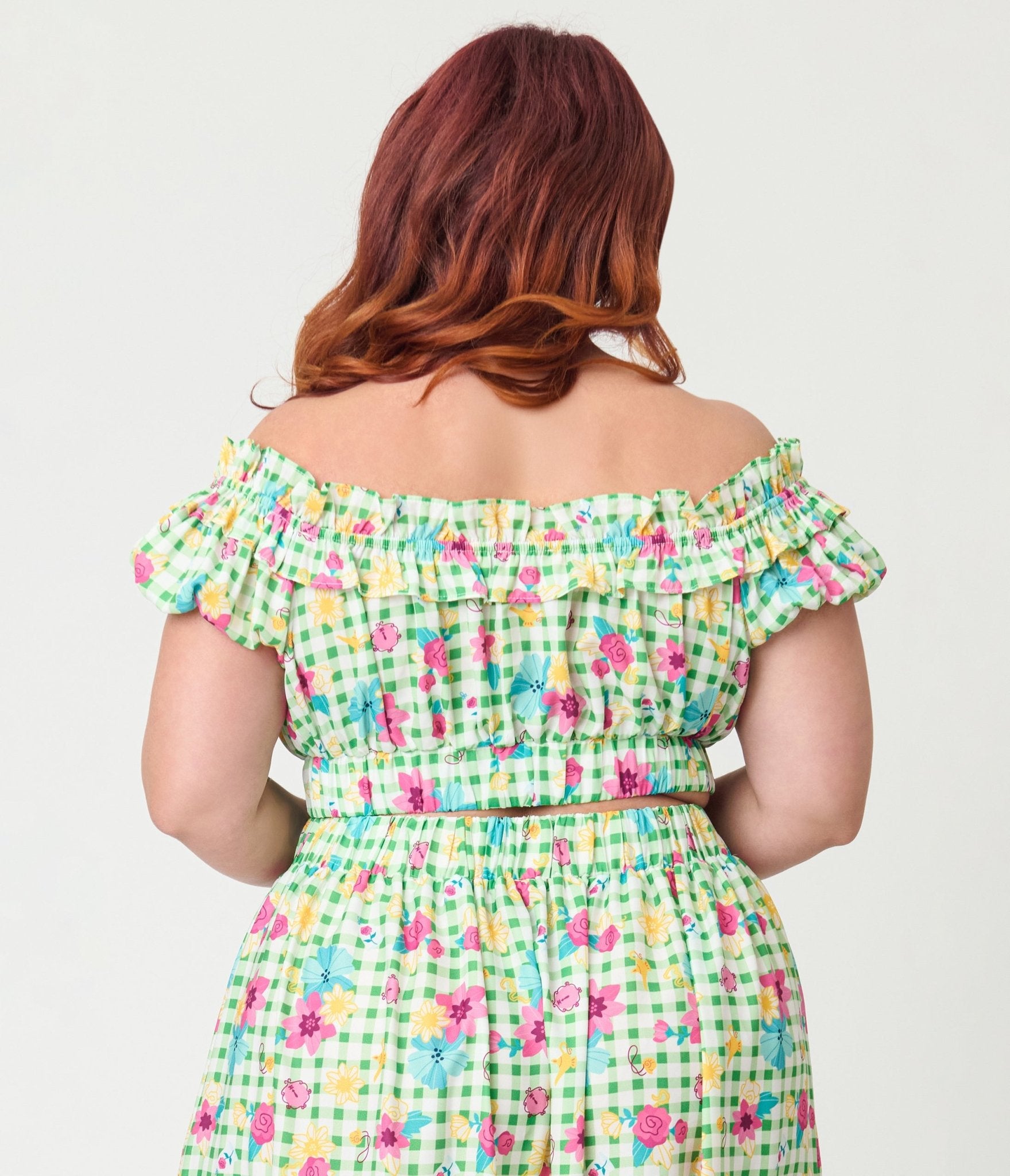 Disney Princess Collection by Unique Vintage Plus Size Green Gingham Ruffle Up Crop Top - Unique Vintage - Womens, TOPS, WOVEN TOPS