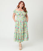 Disney Princess Collection by Unique Vintage Plus Size Green Gingham Tiered Midi Skirt - Unique Vintage - Womens, BOTTOMS, SKIRTS