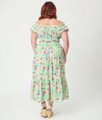 Disney Princess Collection by Unique Vintage Plus Size Green Gingham Tiered Midi Skirt - Unique Vintage - Womens, BOTTOMS, SKIRTS