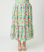 Disney Princess Collection by Unique Vintage Plus Size Green Gingham Tiered Midi Skirt - Unique Vintage - Womens, BOTTOMS, SKIRTS