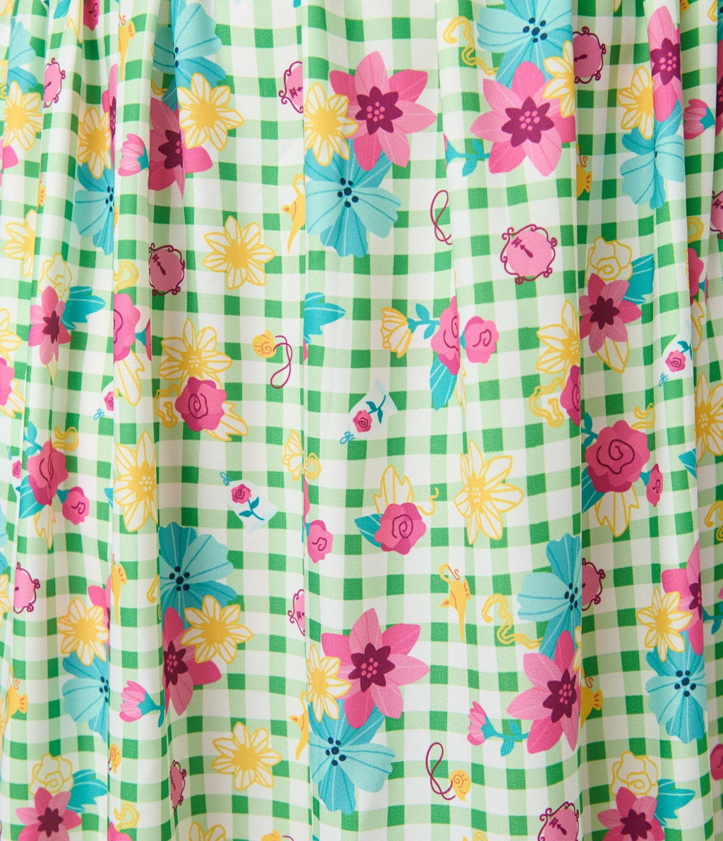 Disney Princess Collection by Unique Vintage Plus Size Green Gingham Tiered Midi Skirt - Unique Vintage - Womens, BOTTOMS, SKIRTS