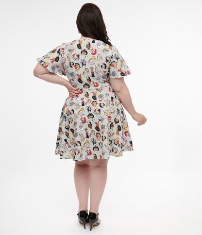 Disney Princess Collection by Unique Vintage Plus Grey Princess & Villian  Fit & Flare Dress - Unique Vintage - Womens, DRESS