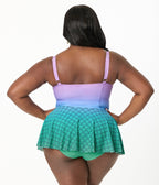 Disney Princess Collection by Unique Vintage Plus Mermaid Ombre Skirted One Piece Swimsuit - Unique Vintage - Womens, SWIM