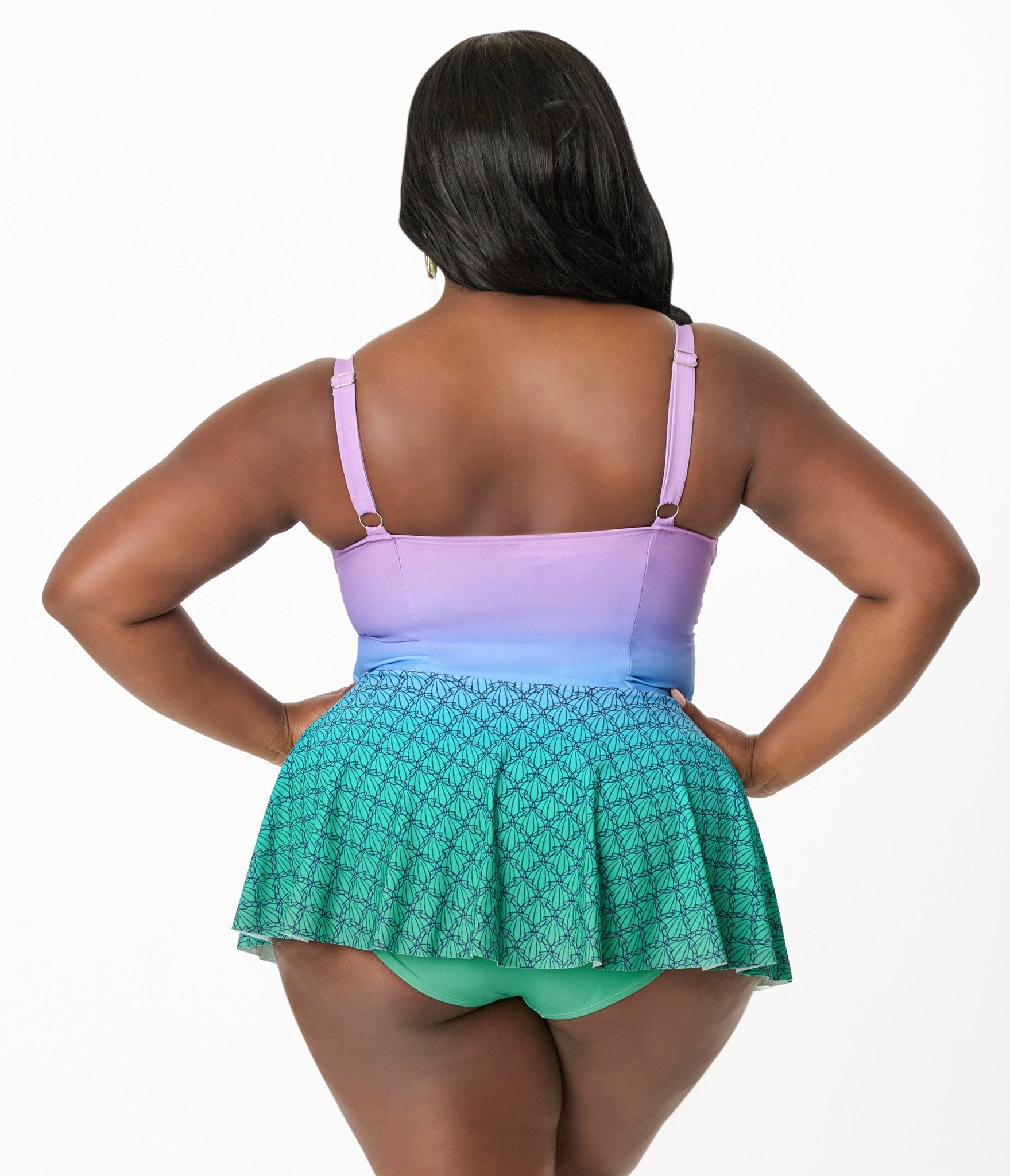 Disney Princess Collection by Unique Vintage Plus Mermaid Ombre Skirted One Piece Swimsuit - Unique Vintage - Womens, SWIM
