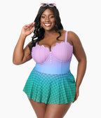 Disney Princess Collection by Unique Vintage Plus Mermaid Ombre Skirted One Piece Swimsuit - Unique Vintage - Womens, SWIM