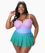 Disney Princess Collection by Unique Vintage Plus Size Mermaid Ombre Skirted One Piece Ariel Swimsuit