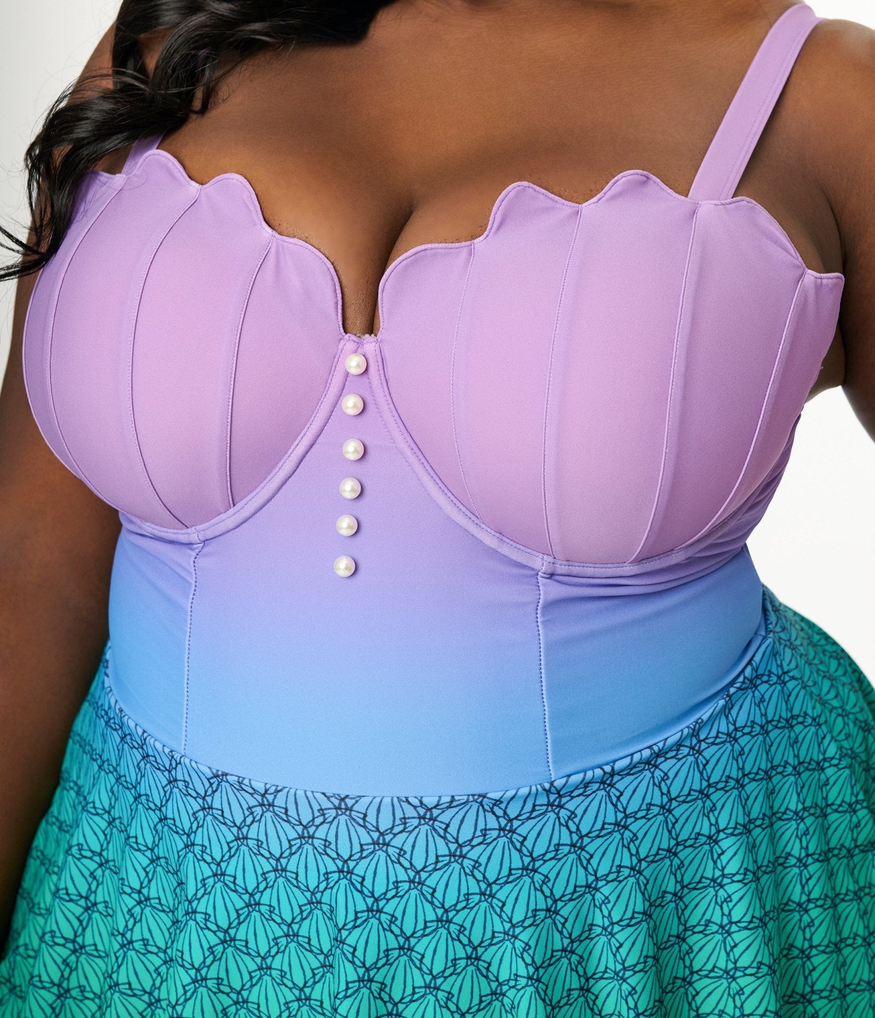 Disney Princess Collection by Unique Vintage Plus Mermaid Ombre Skirted One Piece Swimsuit - Unique Vintage - Womens, SWIM
