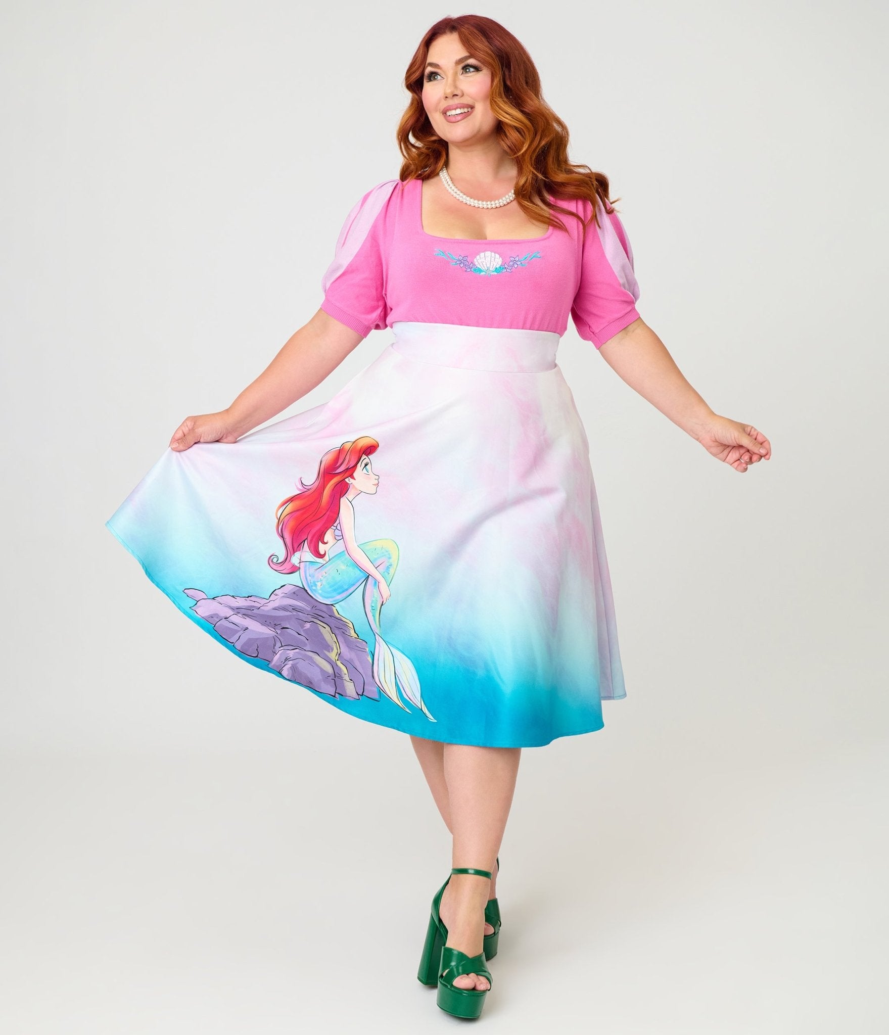 Disney Princess Collection by Unique Vintage Plus Size Pale Pink Short Sleeve Sweater - Unique Vintage - Womens, TOPS, SWEATERS