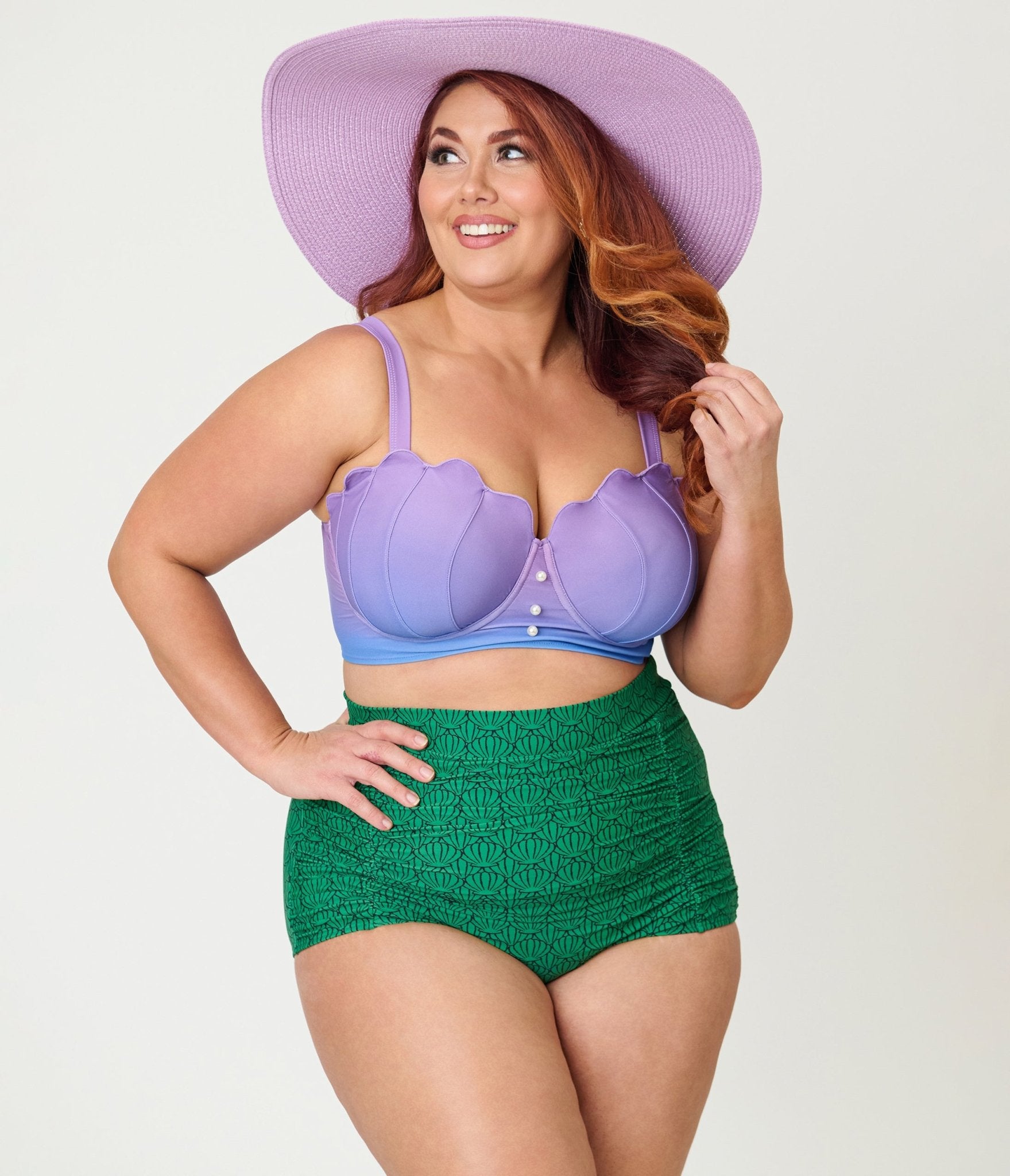 Disney Princess Collection by Unique Vintage Plus Size Purple Shell Ariel Crop Swim Top - Unique Vintage - Womens, SWIM, TOP