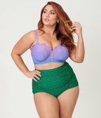 Disney Princess Collection by Unique Vintage Plus Size Purple Shell Ariel Crop Swim Top - Unique Vintage - Womens, SWIM, TOP