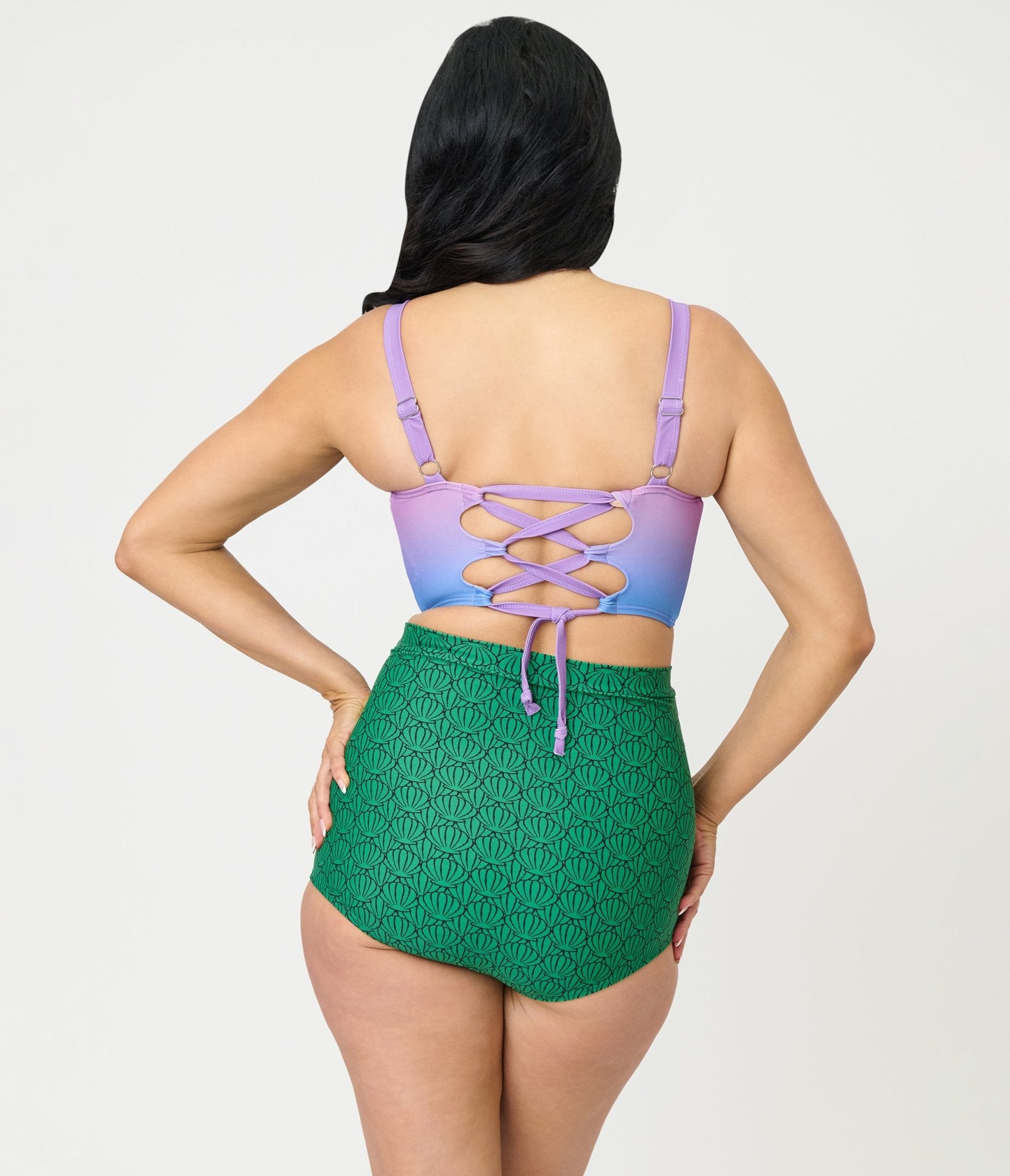 Disney Princess Collection by Unique Vintage Purple Shell Ariel Crop Swim Top - Unique Vintage - Womens, SWIM, TOP