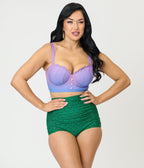 Disney Princess Collection by Unique Vintage Purple Shell Ariel Crop Swim Top - Unique Vintage - Womens, SWIM, TOP