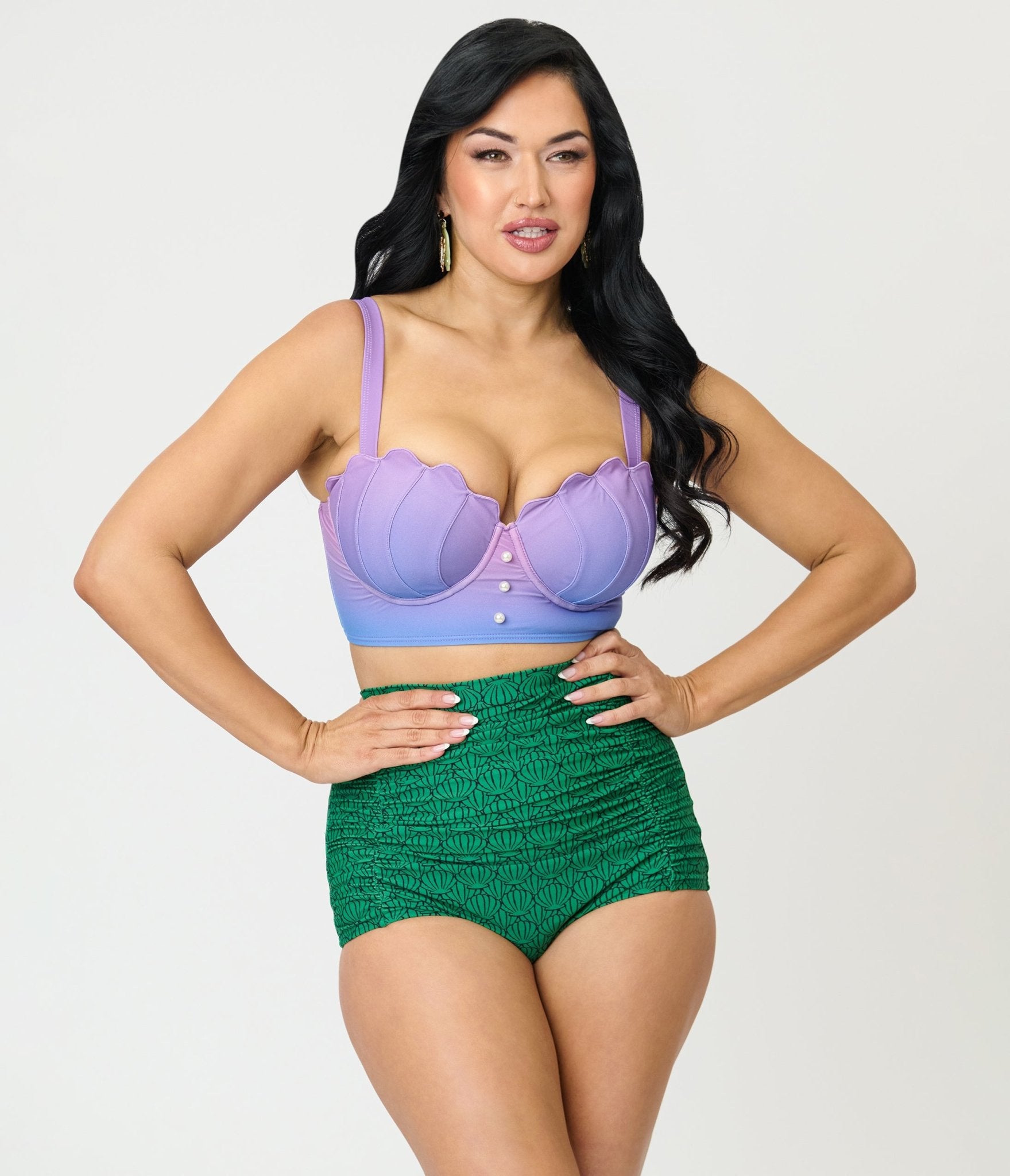 Disney Princess Collection by Unique Vintage Purple Shell Ariel Crop Swim Top - Unique Vintage - Womens, SWIM, TOP