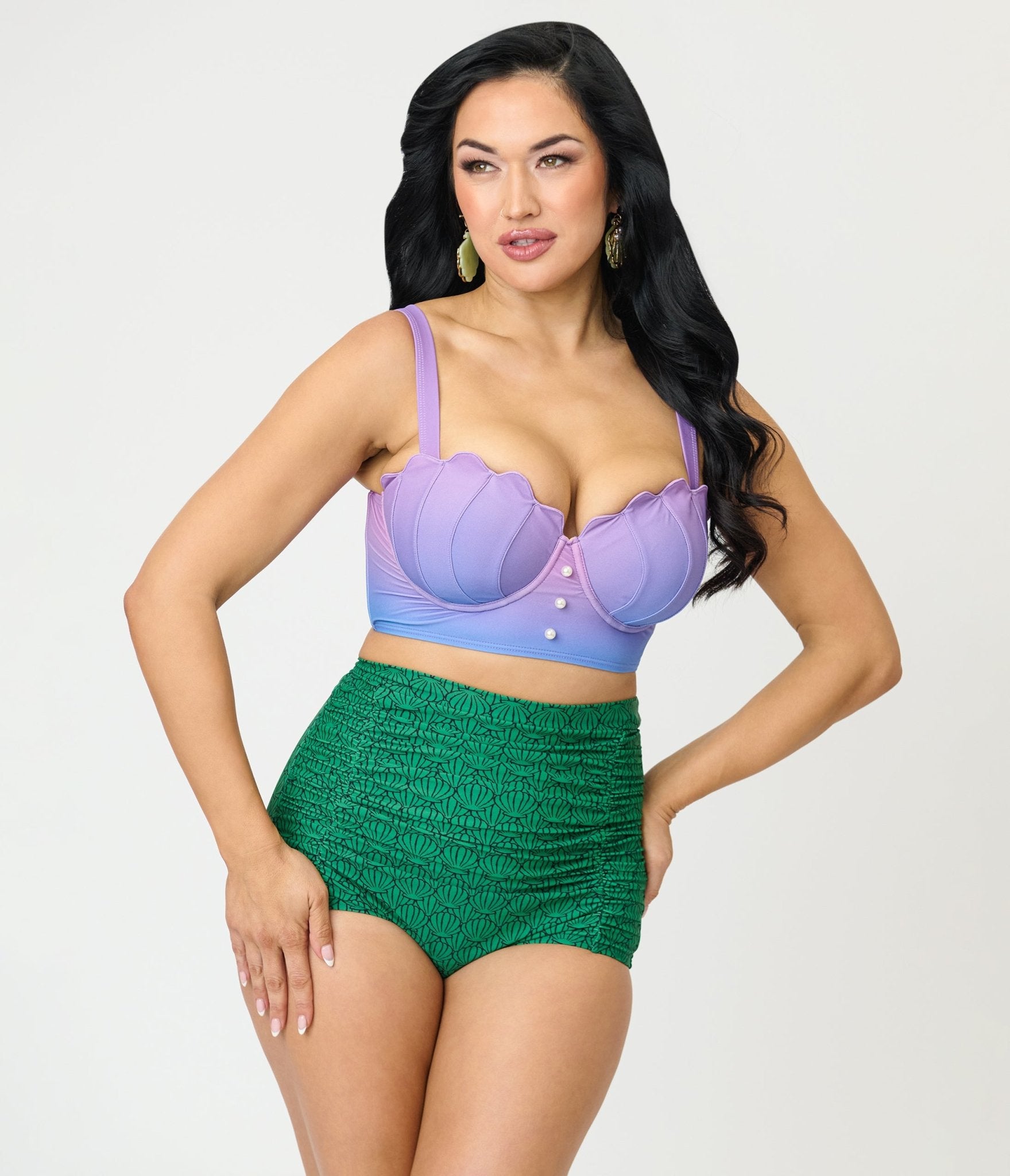 Disney Princess Collection by Unique Vintage Purple Shell Ariel Crop Swim Top - Unique Vintage - Womens, SWIM, TOP