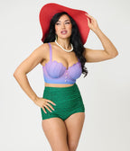 Disney Princess Collection by Unique Vintage Purple Shell Ariel Crop Swim Top - Unique Vintage - Womens, SWIM, TOP
