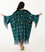 Disney Princess Collection by Unique Vintage Teal & Gold Royal Palace Velvet Fringe Kimono - Unique Vintage - Womens, FLAPPER, COATS