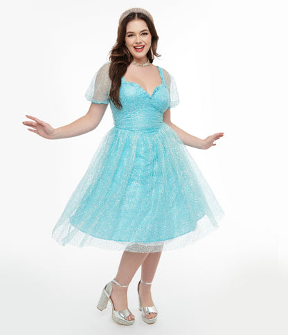 Disney Princess x Unique Vintage Blue Sequin Mesh Cinderella Dress - Unique Vintage - Womens, DRESSES, PROM SPECIAL OCCASION
