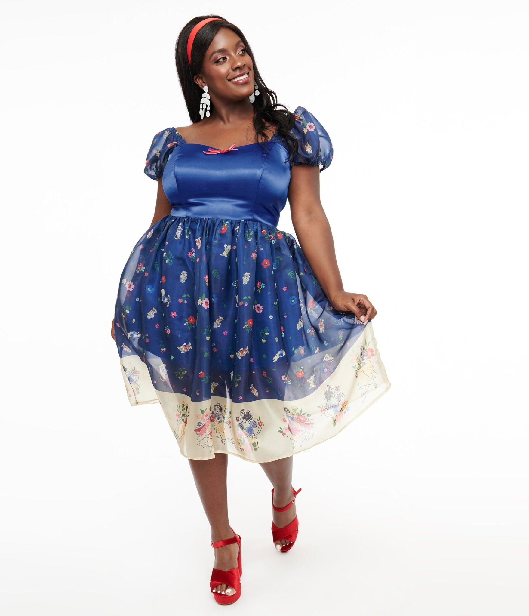 Disney Princess x Unique Vintage Plus Size Blue Snow White Print Sweetheart Dress - Unique Vintage - Womens, DRESSES