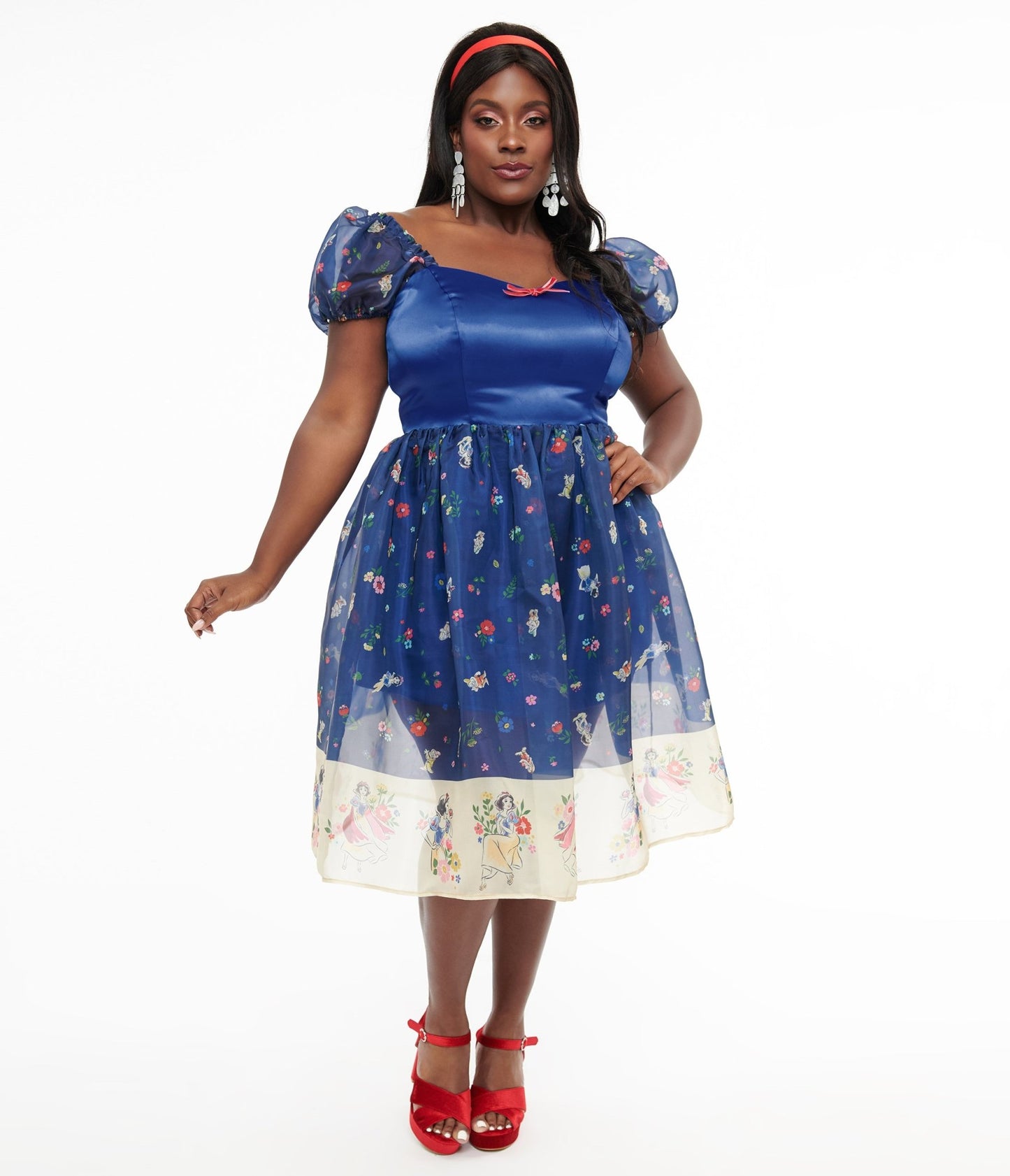 Disney Princess x Unique Vintage Plus Size Blue Snow White Print Sweetheart Dress - Unique Vintage - Womens, DRESSES
