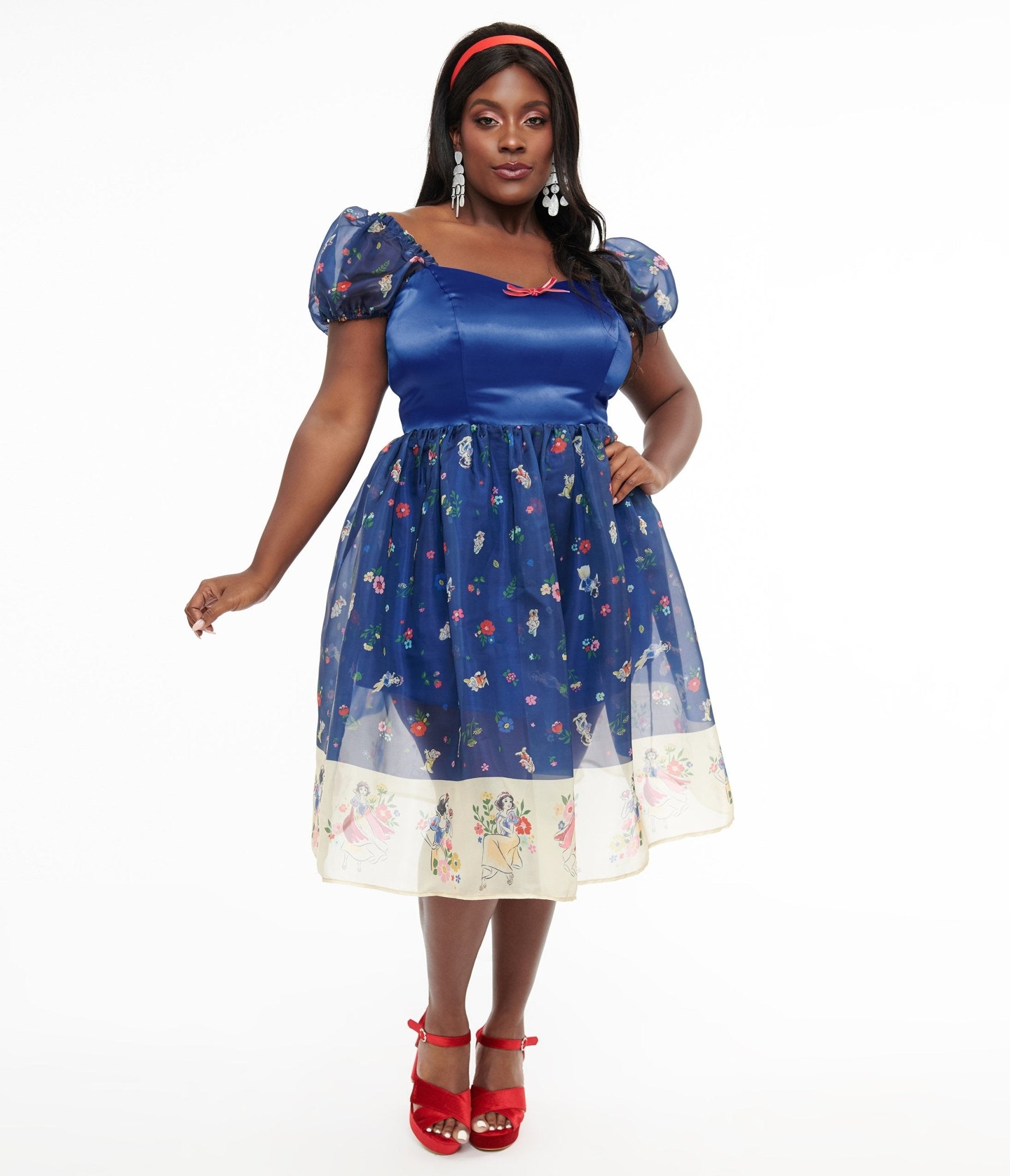 Disney Princess x Unique Vintage Plus Size Blue Snow White Print Sweetheart Dress - Unique Vintage - Womens, DRESSES